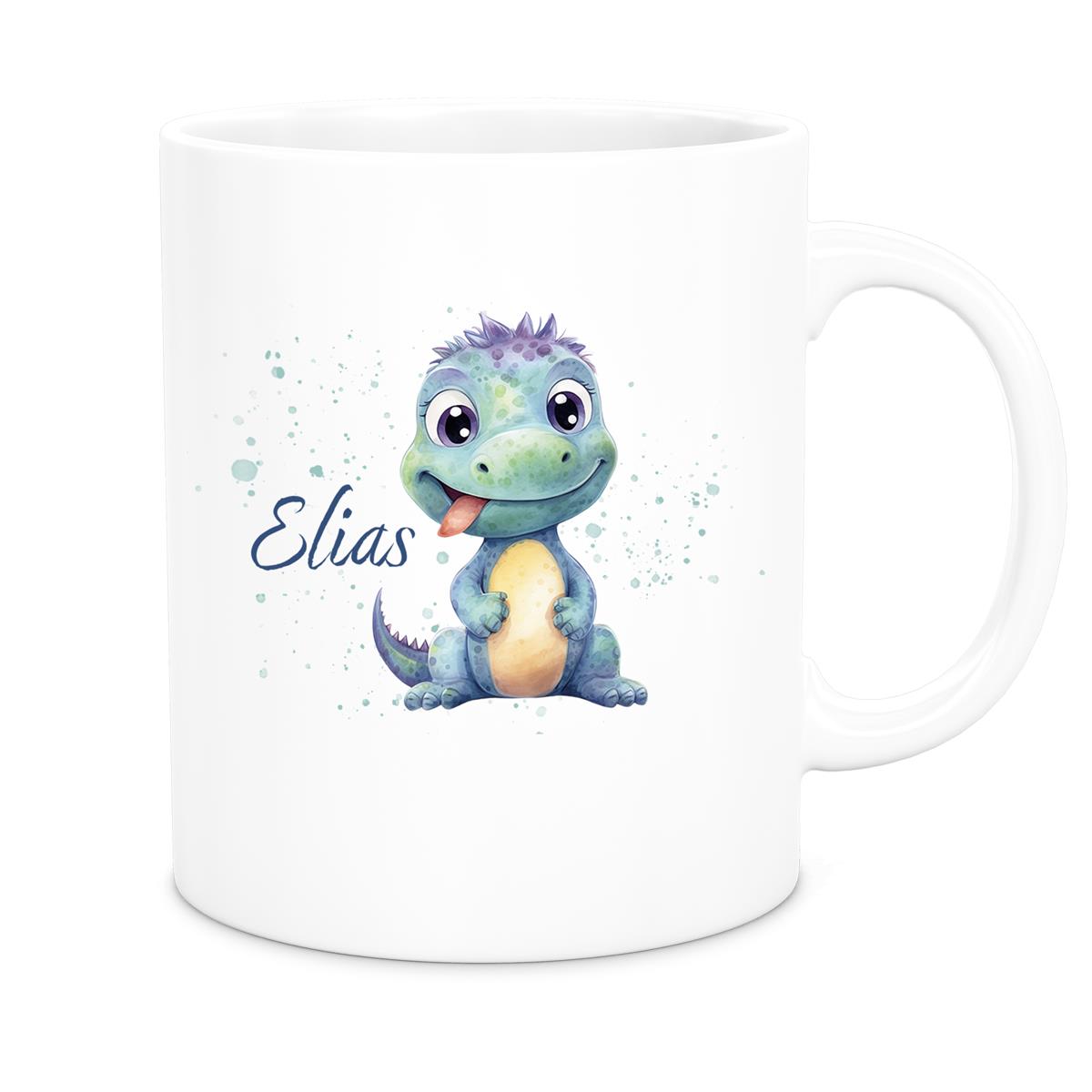 MUCKKI-PRO:2345d95a77daaacfe61ebc42bf7642e7bb8c4c69026f87907f241046f229efb1:Tasse Dino 13 Wunschname Keramik Kinderbecher Personalisiert versch. Farben
