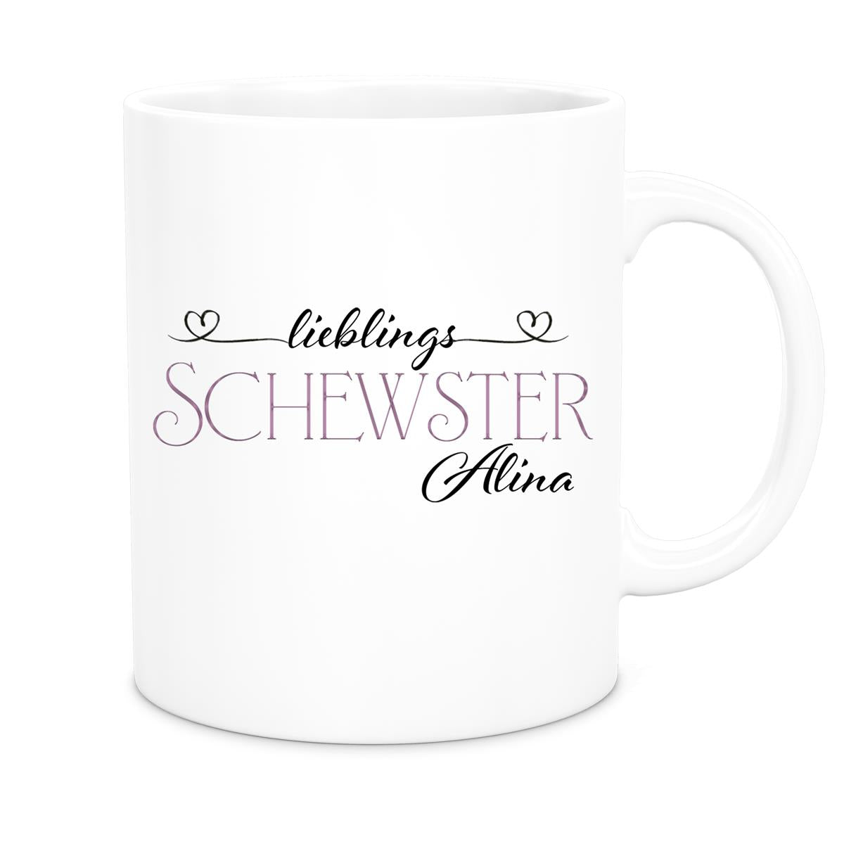 MUCKKI-PRO:5be6063276c8846be8d0ed242ec540f964c9084409f8bcf6cf4e75e4d62bfb59:Tasse Wunschname Lieblings-Schwester 1 personalisiert Keramik versch. Farben