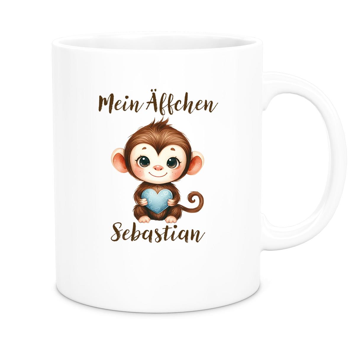 MUCKKI-PRO:21bf98f0ca4f6162f4080fa79d153c1a9948f39a4aab8e95d26c88bb92887df1:Tasse Liebe - Äffchen Valentinstag Wunschnamen Keramik personalisiert versch. Farben
