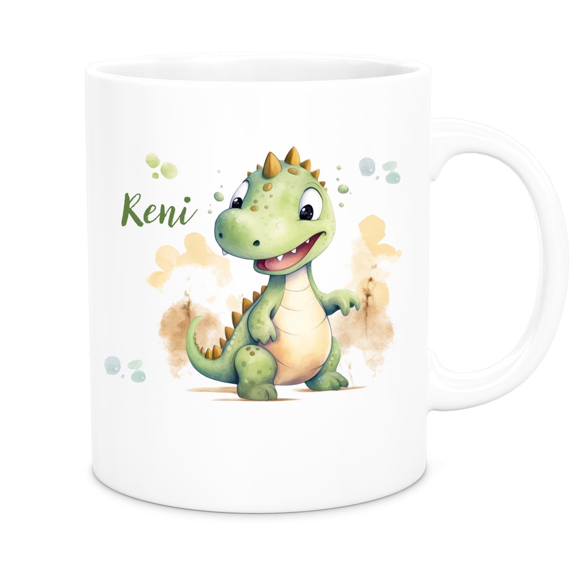 MUCKKI-PRO:8dae17c4b324826ac4e45ce0ab704a92134967ec34d7f386b0051c04b520bb95:Tasse Wunschname Dino 3 Keramik Kinderbecher versch. Farben