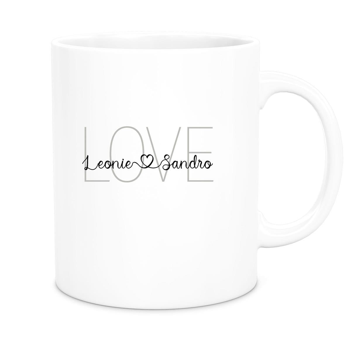MUCKKI-PRO:59a73403a012cae764aa9f5d424945ccc18cc4bdf0bf400284fbaaaa178a2423:Tasse Liebe - Spruch "LOVE" Valentinstag Wunschnamen Keramik personalisiert versch. Farben