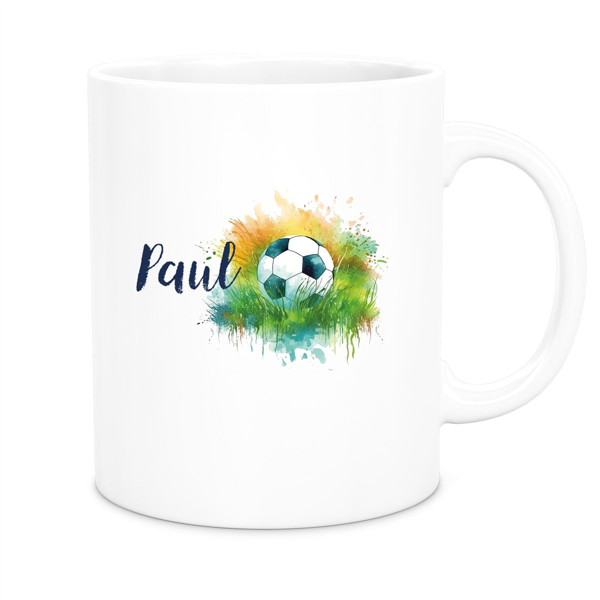 MUCKKI-PRO:695111fed15ba5ff2093633b3423ea50260fa914d8cb9060f03824ec9647f12d:Tasse Fußball 5 Wunschname Keramik Kinderbecher personalisiert versch. Farben