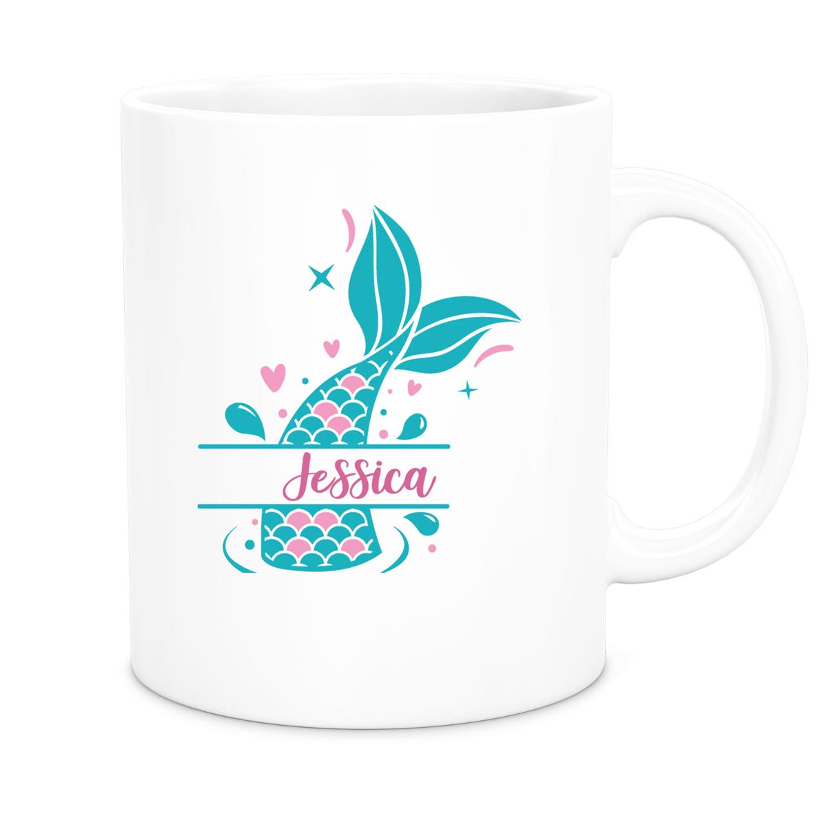 MUCKKI-PRO:9db48be65678c8323a01bcf3b6288aa5dc6b6dcfa30e295a3a36992287159023:Tasse Meerjungfrau-Flosse 1 Wunschname Keramik Kinderbecher personalisiert versch. Farben