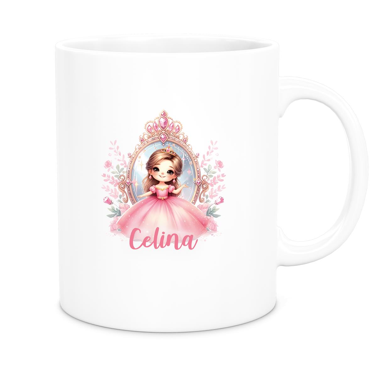 MUCKKI-PRO:d703bb8c22ac0c0f57b784a56ca8dd88e60019abc916c54390abce09b24f64a6:Tasse Kinder Prinzessin 2 Wunschname Keramik Kinderbecher personalisiert versch. Farben