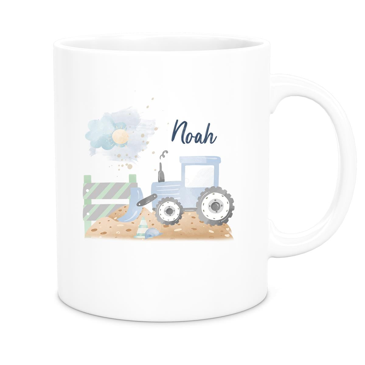 MUCKKI-PRO:b24e2a839dd6cdc993001b151e47762b0c96e764ce8e9ca4b50b35bcafefb13a:Tasse Wunschname Baustelle Traktor 1 Keramik Kinderbecher versch. Farben