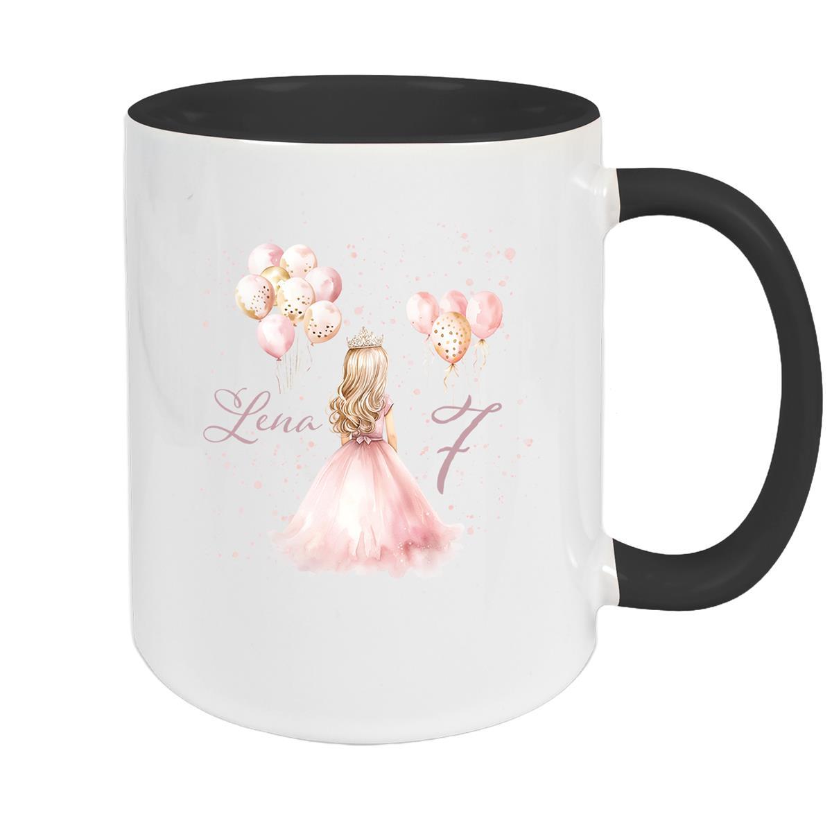 MUCKKI-PRO:42d585cf3da68d82a11cc42119f39b50fc14578eb9f5b4948fc5a6bd095f43a8:Tasse Geburtstag Prinzessin 2 Wunschname Keramik Kinderbecher Personalisiert – Schwarz
