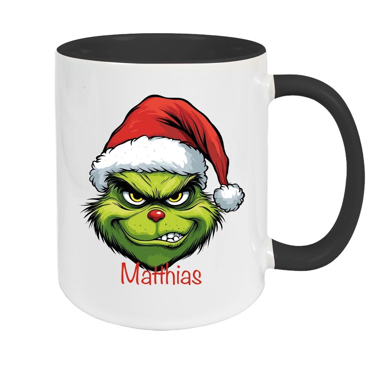 MUCKKI-PRO:291be21252e307427133c5d689115e1f3975b151e437f9dd7ff77cbef0510efd:Tasse Wunschname Weihnachten Grinch 9 Keramik Kinderbecher – Schwarz