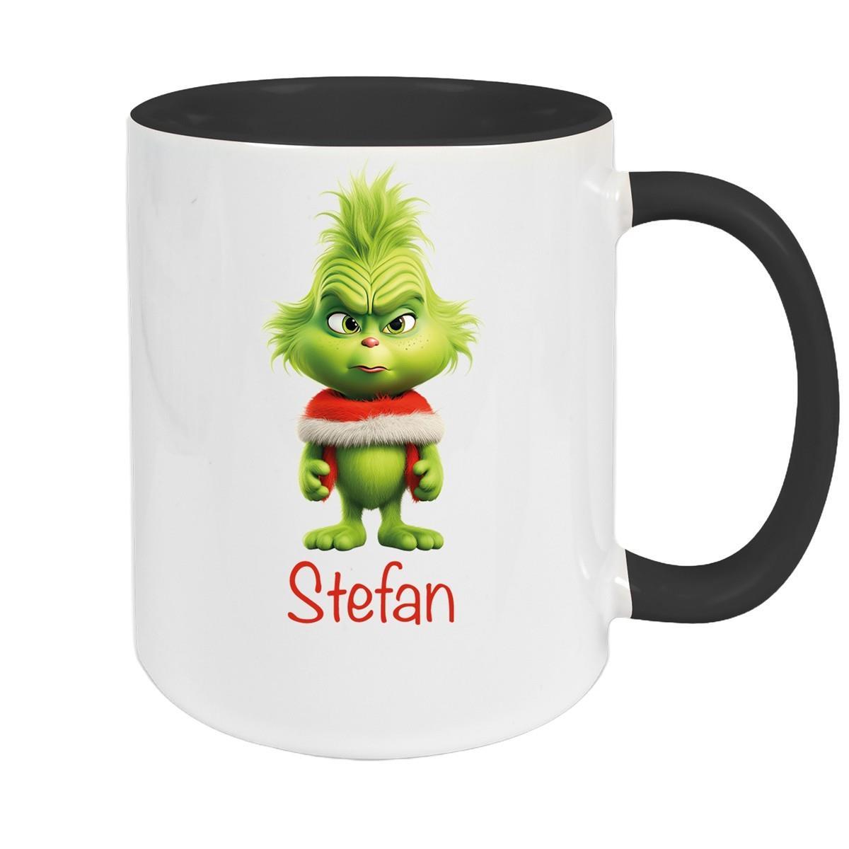 MUCKKI-PRO:8ed3ee9b9821afec988d932786761c9977d3e8631137eb2306c2db5659349d98:Tasse Wunschname Weihnachten Grinch 1 Keramik Kinderbecher – Schwarz