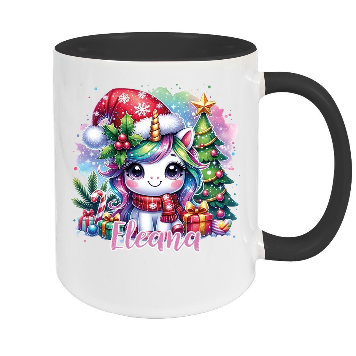 MUCKKI-PRO:4bcdd14a07959167b0bdab991e522b7c799856954926d677c8b5be9beb4b8da5:Tasse Wunschname Weihnachten Einhorn 1 Keramik Kinderbecher – Schwarz
