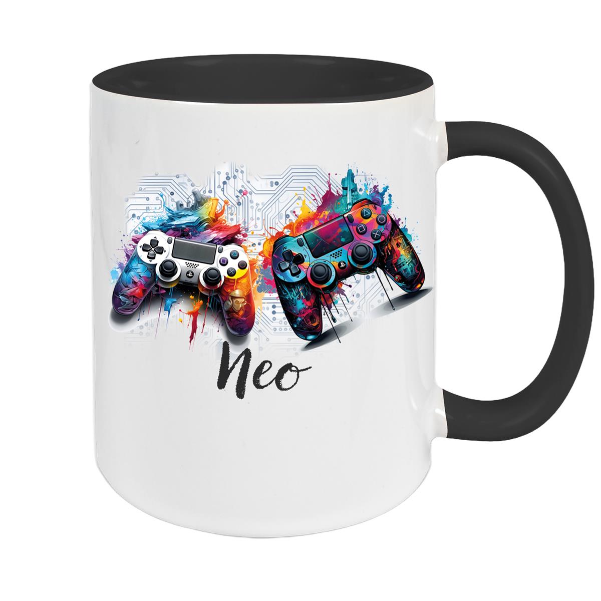 MUCKKI-PRO:83ba0d673a65c74de4485977c1505f371891cf38bb4d4c07b7fdcb396ac6a371:Tasse Gamer 1 Wunschname Keramik Kinderbecher personalisiert – Schwarz
