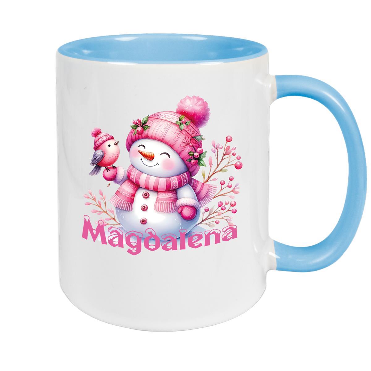 MUCKKI-PRO:a4cb947c1a82a1511097a631912b85c1956d5980c645e89ae0756e1374d558a4:Tasse Wunschname Weihnachten Schneemann 1 Keramik Kinderbecher – Hellblau