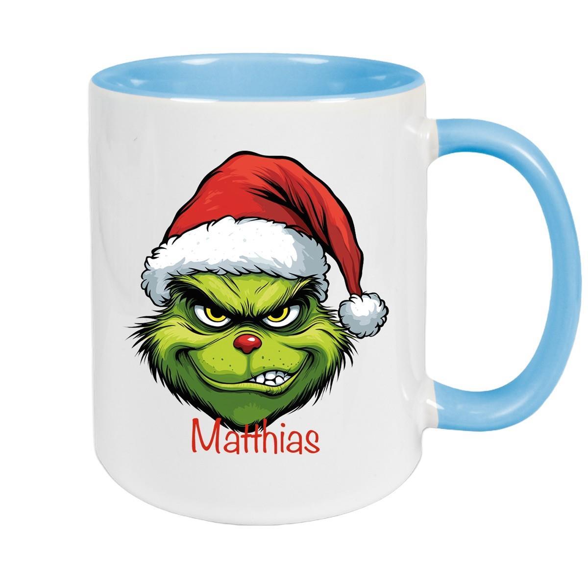 MUCKKI-PRO:5f721d596f2dedc3b7a112fb68f1b65ea9c7f51a42d1b19c5bdd49292fcfc3d0:Tasse Wunschname Weihnachten Grinch 9 Keramik Kinderbecher – Hellblau