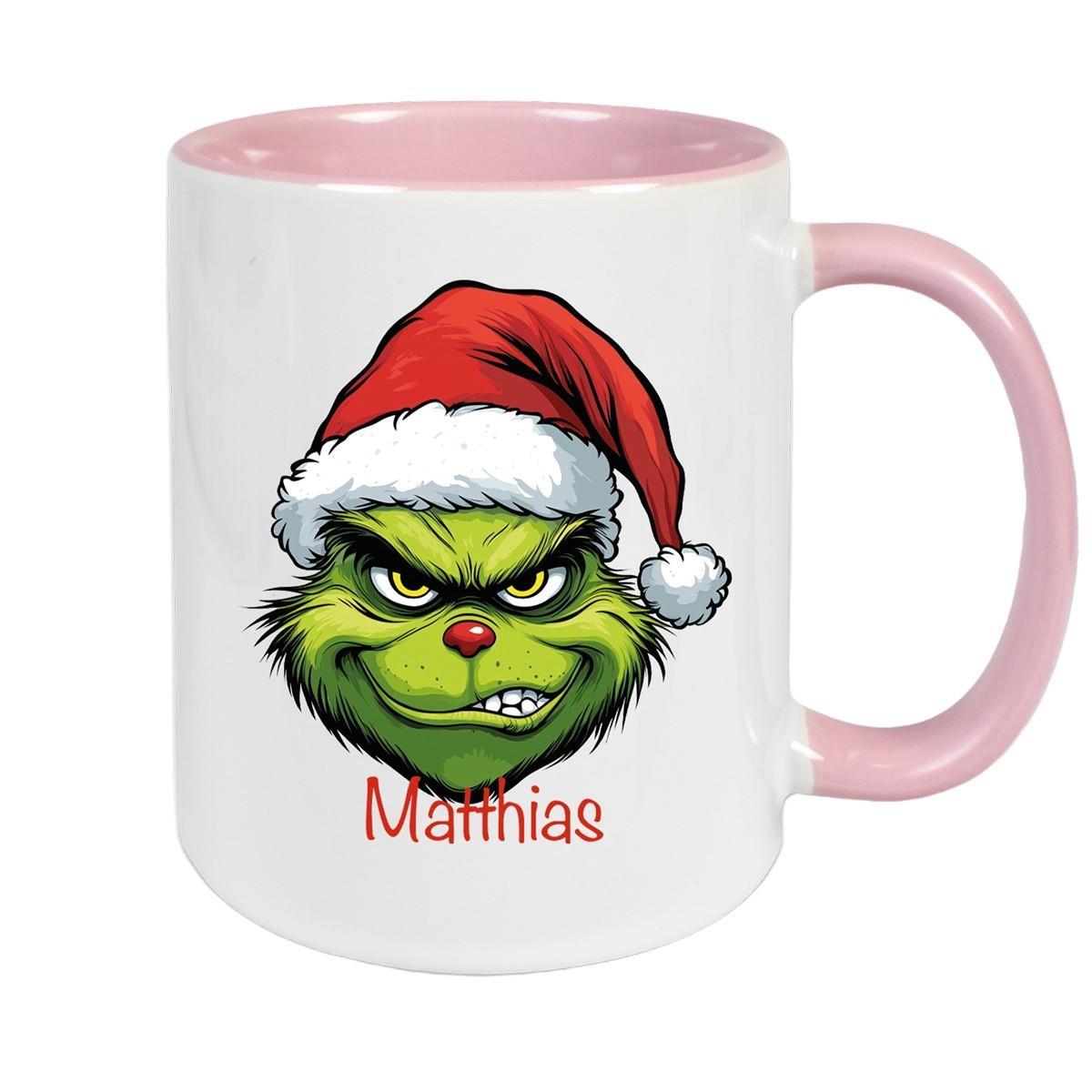 MUCKKI-PRO:c160ed631991584317800ea2e5568b8de177dff482ce0d70effbd982e1bf5c77:Tasse Wunschname Weihnachten Grinch 9 Keramik Kinderbecher – Altrosa