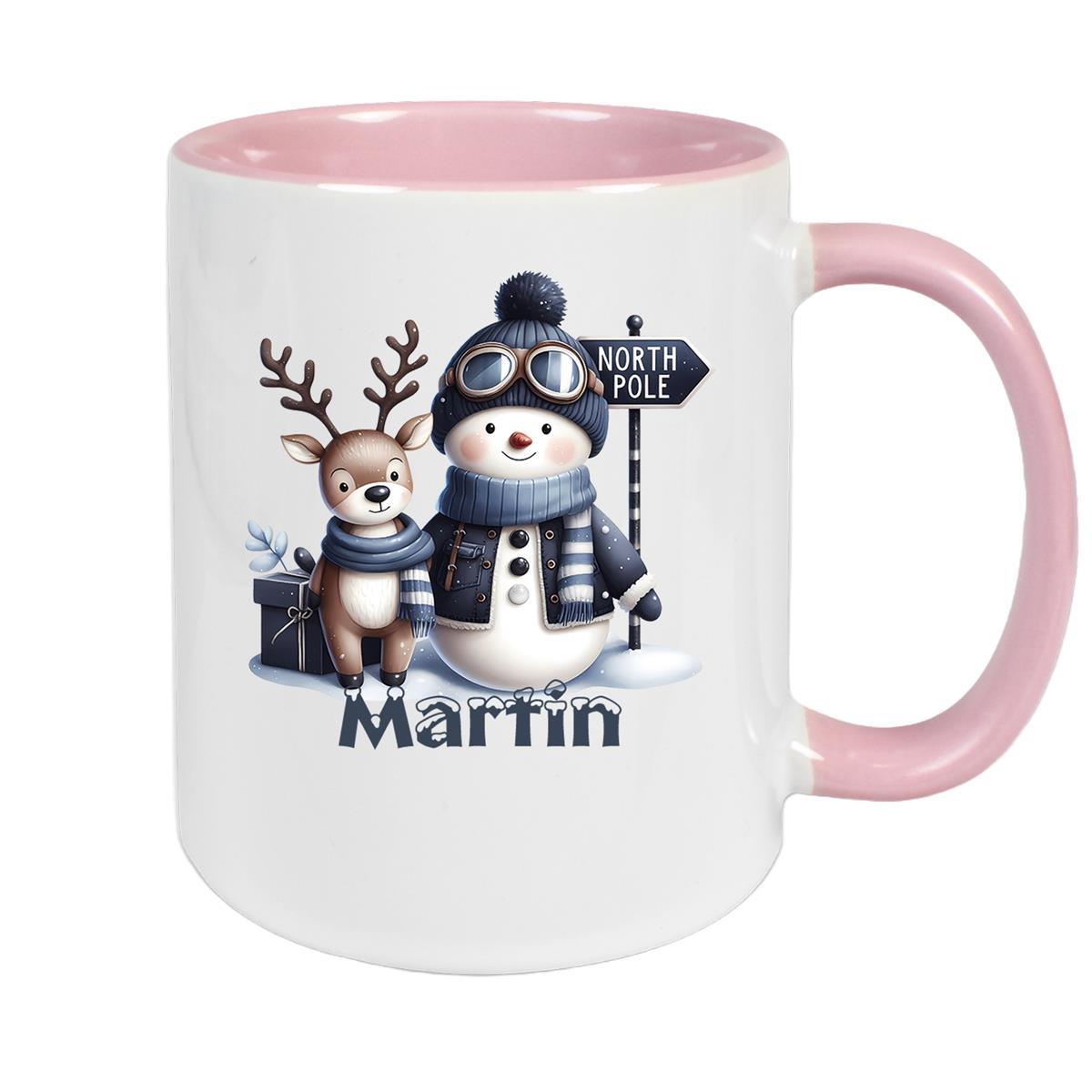 MUCKKI-PRO:df4e7f7c2ac0ca60efff4d461920db5ed6b82d4b4a60b5ef78997c29638199f8:Tasse Wunschname Weihnachten Schneemann 5 Keramik Kinderbecher – Altrosa