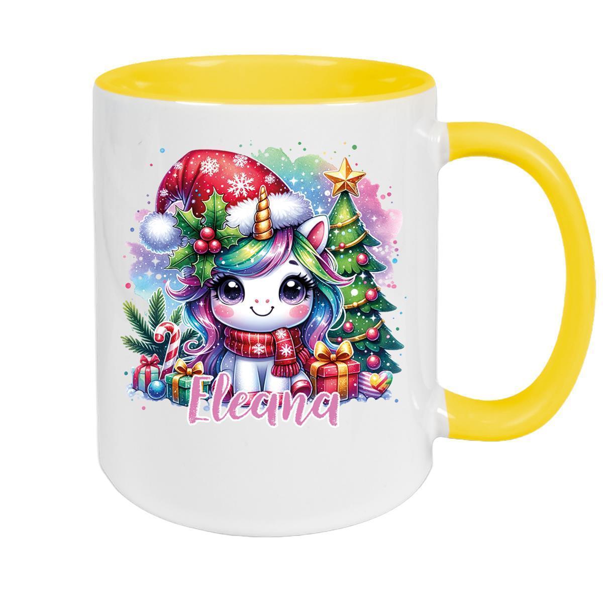 MUCKKI-PRO:1f0a362b76b0db44ea4d99234f0edbc3dd00ea803ec0c68019ceb1b45f3f1294:Tasse Wunschname Weihnachten Einhorn 1 Keramik Kinderbecher – Gelb
