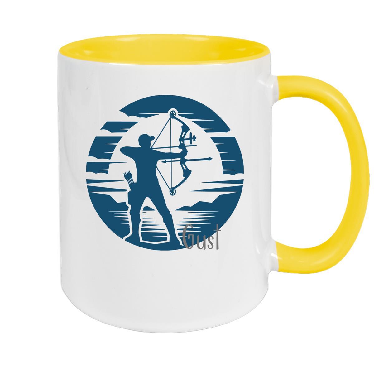 MUCKKI-PRO:f7d944ba5fc29ee214554d94915c5175846a41218e01505bab8a1b812d6761aa:Tasse Bogenschütze 3 Wunschname Keramik personalisiert – Gelb