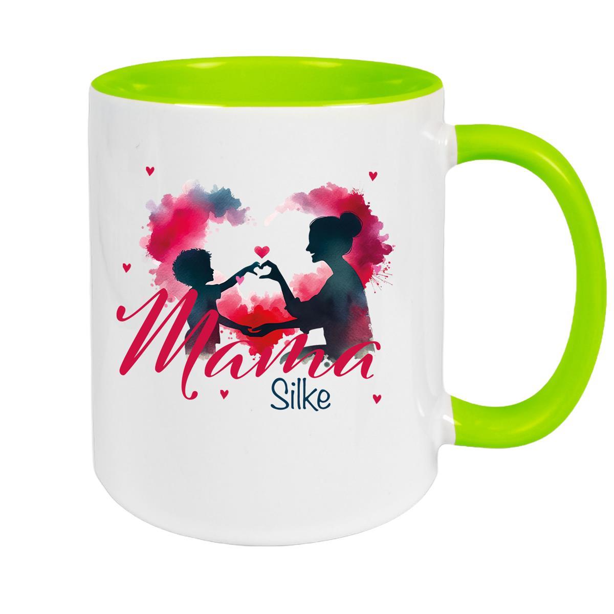 MUCKKI-PRO:153f736f58d217e6af47ebc124730cbf00de1bfb1cef2459261e6a2031845387:Tasse Muttertag 12 Wunschnamen Keramik Personalisiert – Grün