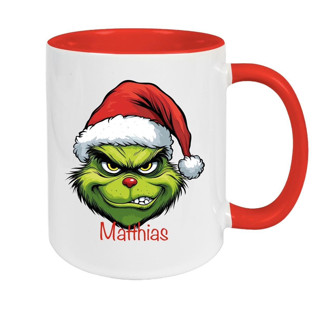 MUCKKI-PRO:ef95e1f8403c1a3dae0d4a6c6ab29845074949b80dcc268371370df147e4adc6:Tasse Wunschname Weihnachten Grinch 9 Keramik Kinderbecher – Rot