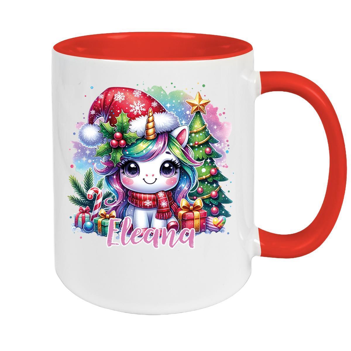 MUCKKI-PRO:8bbeeecea9f1690c1a7119c9284f9667f61d6a52dfa3a571614b2cb1d05764be:Tasse Wunschname Weihnachten Einhorn 1 Keramik Kinderbecher – Rot