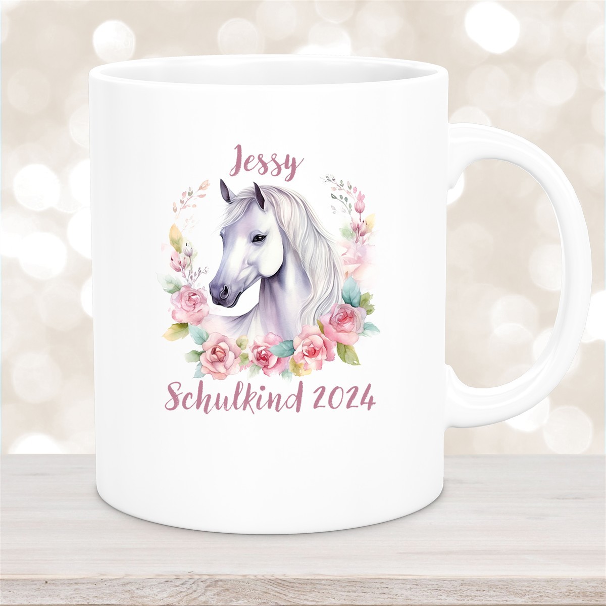 Tasse Schulkind #14 Wunschname Pferd#1 Keramik Kinderbecher Personalisiert versch. Farben