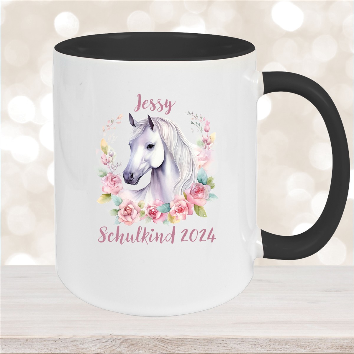 Tasse Schulkind #14 Wunschname Pferd#1 Keramik Kinderbecher Personalisiert versch. Farben