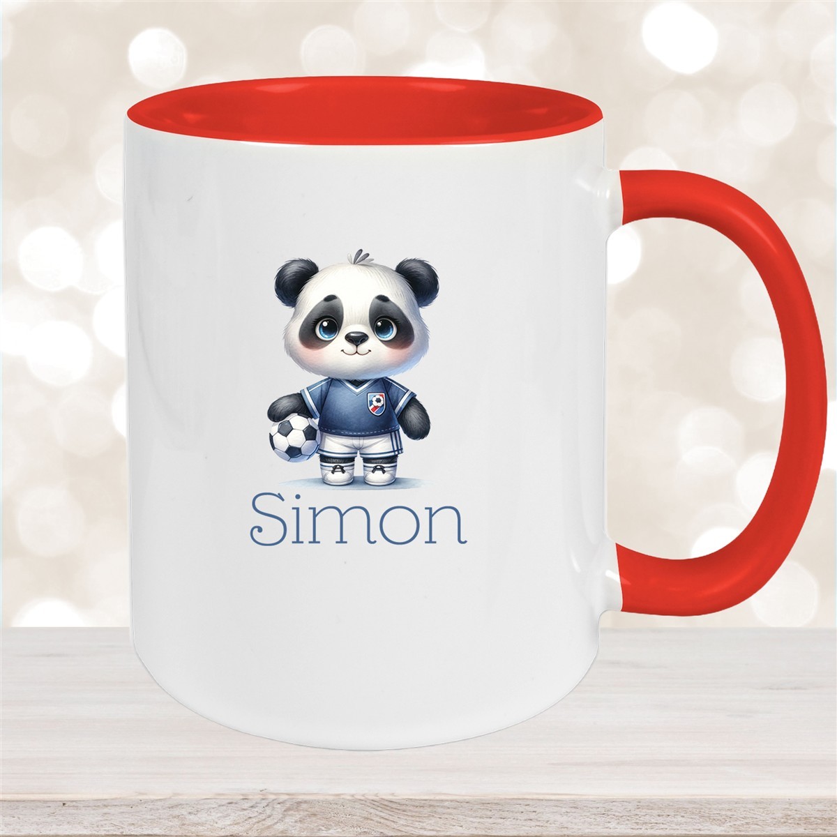 Tasse Wunschname Fußball #17 Personalisiert Panda Keramik Kinderbecher versch. Farben