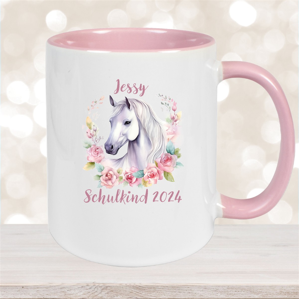 Tasse Schulkind #14 Wunschname Pferd#1 Keramik Kinderbecher Personalisiert versch. Farben