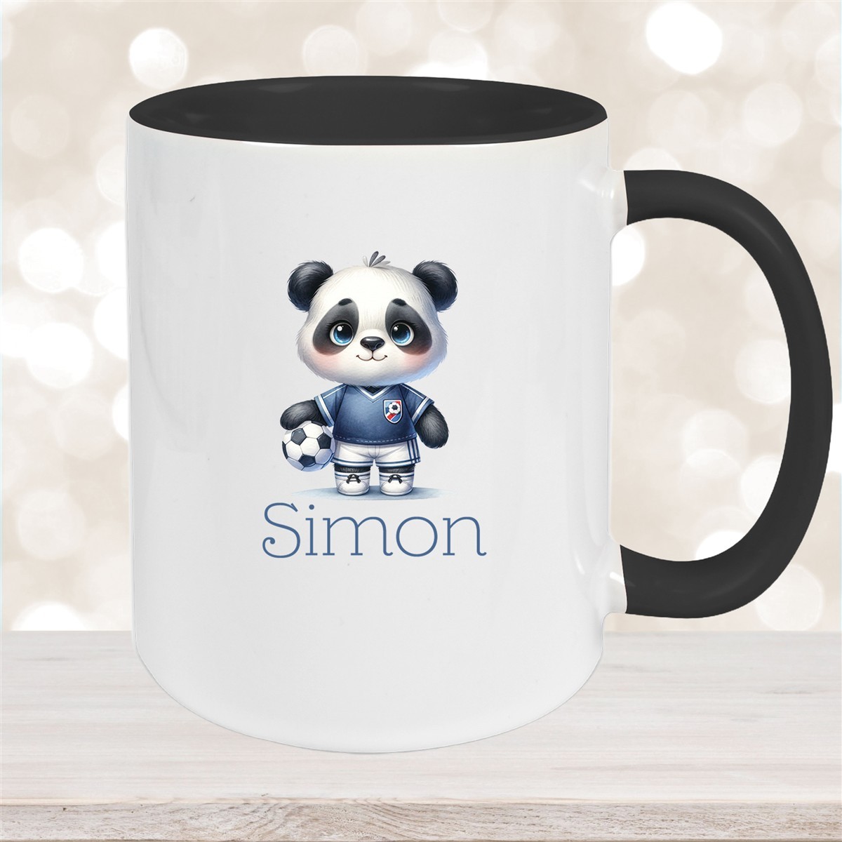 Tasse Wunschname Fußball #17 Personalisiert Panda Keramik Kinderbecher versch. Farben