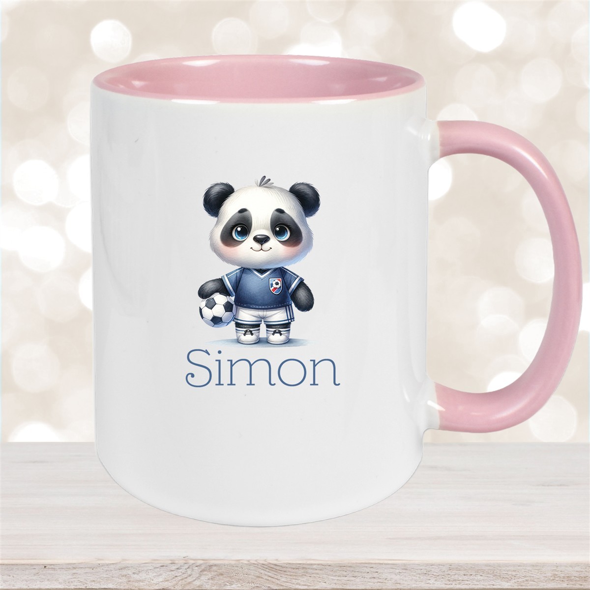 Tasse Wunschname Fußball #17 Personalisiert Panda Keramik Kinderbecher versch. Farben