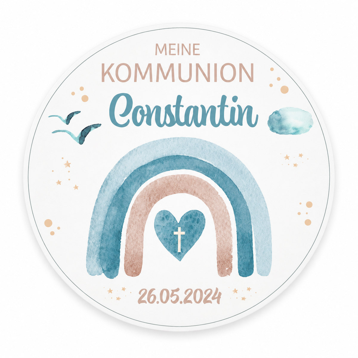 Tortenaufleger Kommunion Regenbogen 2 Name & Datum (20cm)