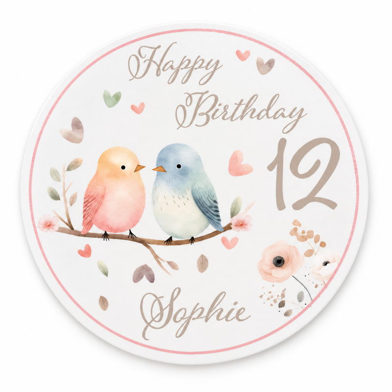 Tortenaufleger Geburtstag Vögel 1 Personalisiert Name & Zahl (20cm) Fondant Papier