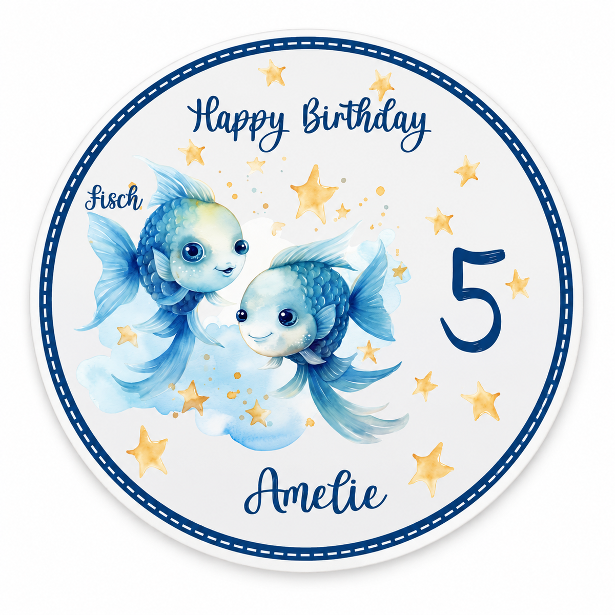 Tortenaufleger Geburtstag Sternzeichen Fische 1 Name & Zahl (20cm) Fondant Papier