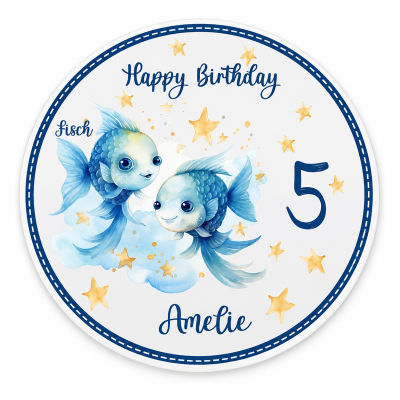 Tortenaufleger Geburtstag Sternzeichen Fische 1 Name & Zahl (20cm) Fondant Papier