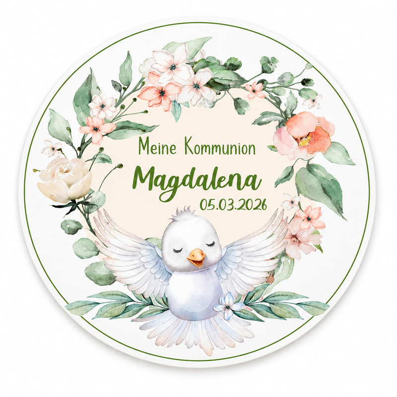Tortenaufleger Kommunion Vogel 1 Name & Datum (20cm)