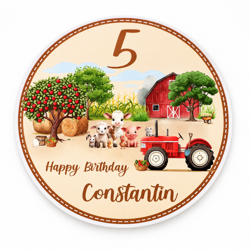 Tortenaufleger Geburtstag Bauernhof 1 Name & Zahl (20cm) Fondant Papier