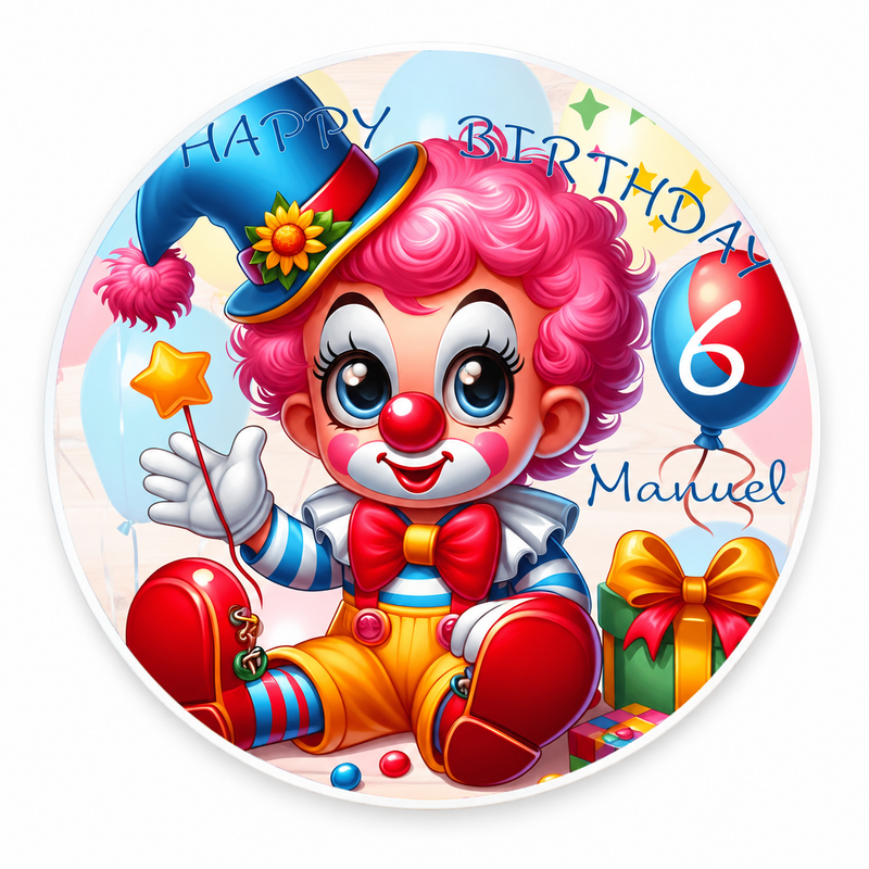 Tortenaufleger Geburtstag Clown-Party 1 Name & Zahl (20cm) Fondant Papier