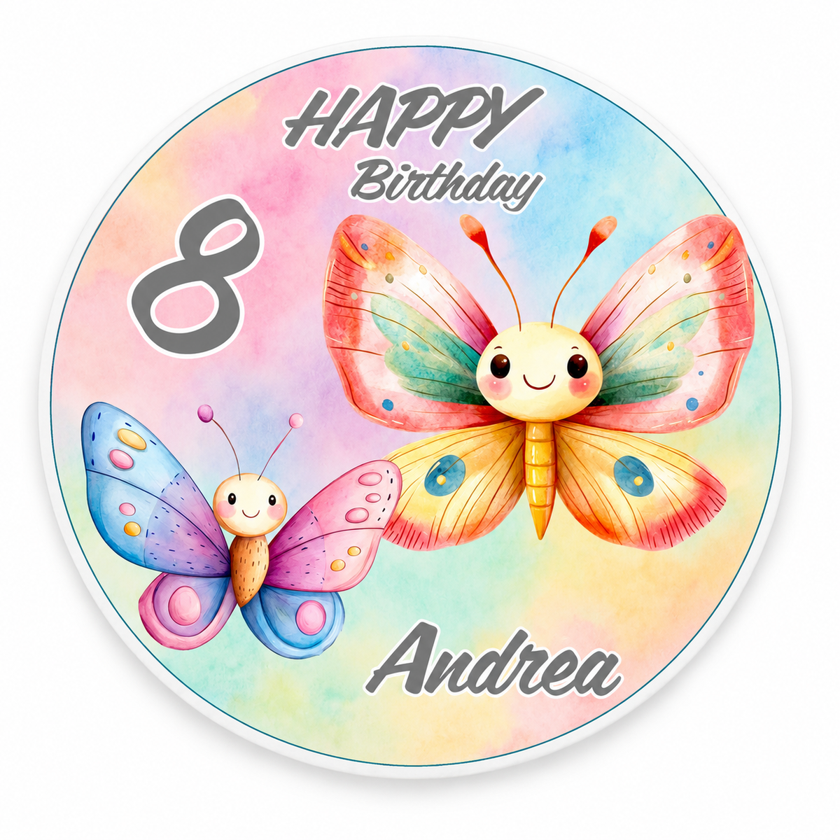 Tortenaufleger Geburtstag Schmetterling 2 Name & Zahl (20cm) Fondant Papier