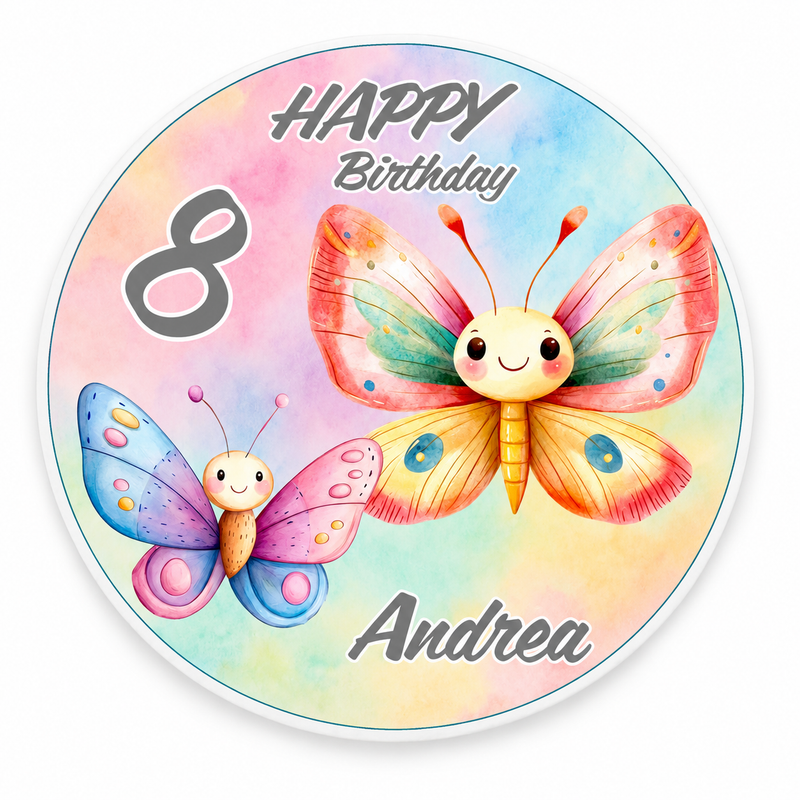 Tortenaufleger Geburtstag Schmetterling 2 Name & Zahl (20cm) Fondant Papier