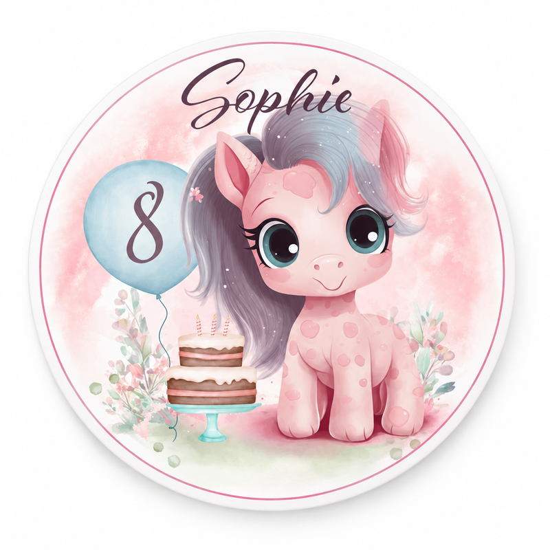 Tortenaufleger Geburtstag Pferd Pony 2 Name & Zahl (20cm)
