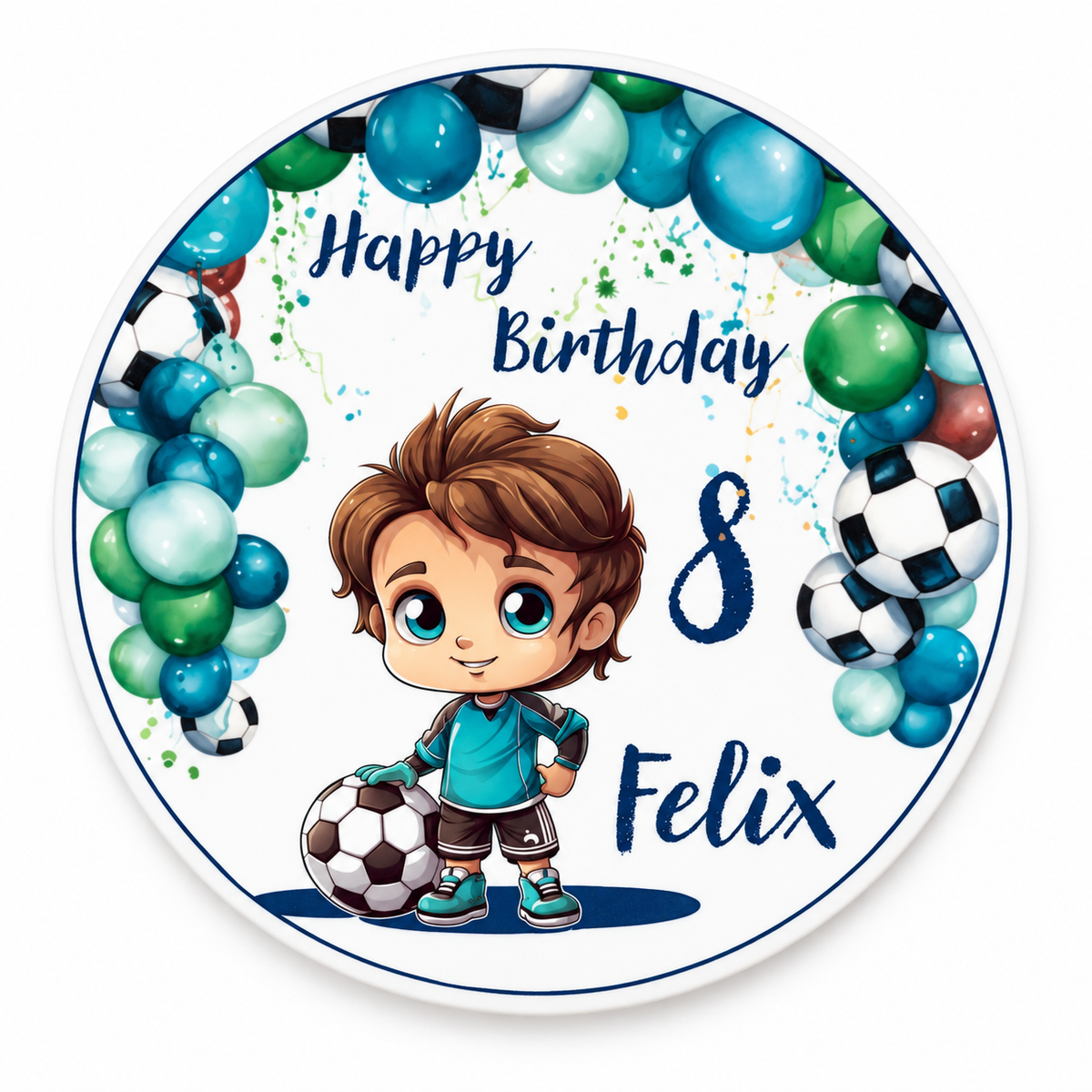 Tortenaufleger Geburtstag Fußball 2 Name & Zahl (20cm)