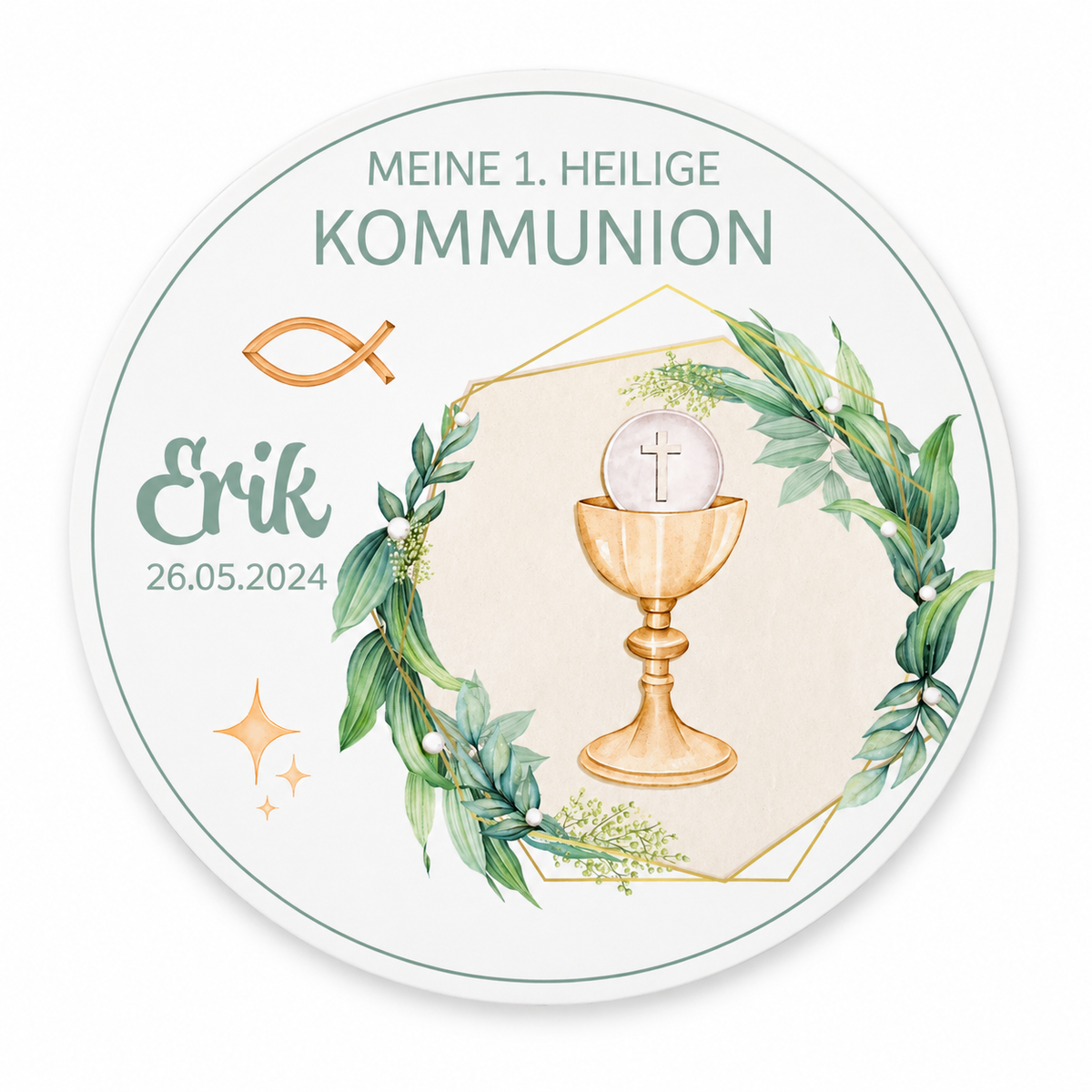 Tortenaufleger Kommunion Kelch 1 Name & Datum (20cm)