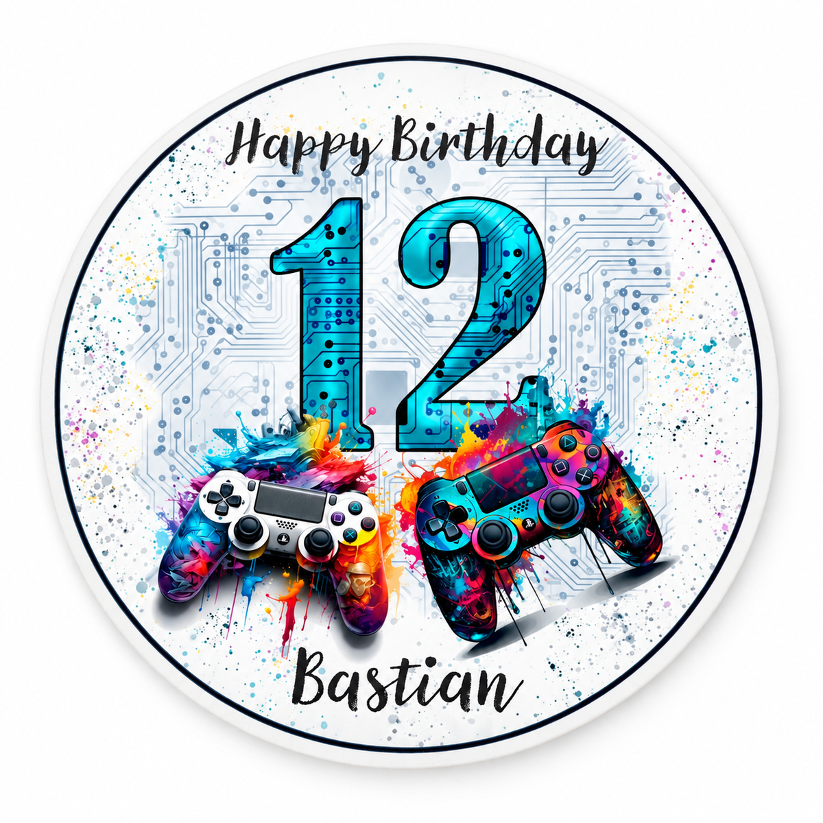 Tortenaufleger Geburtstag Gamer Controller Personalisiert 1 Name & Zahl (20cm)