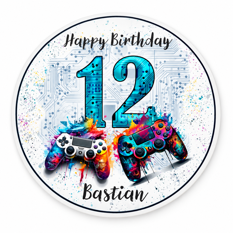 Tortenaufleger Geburtstag Gamer Controller Personalisiert 1 Name & Zahl (20cm)