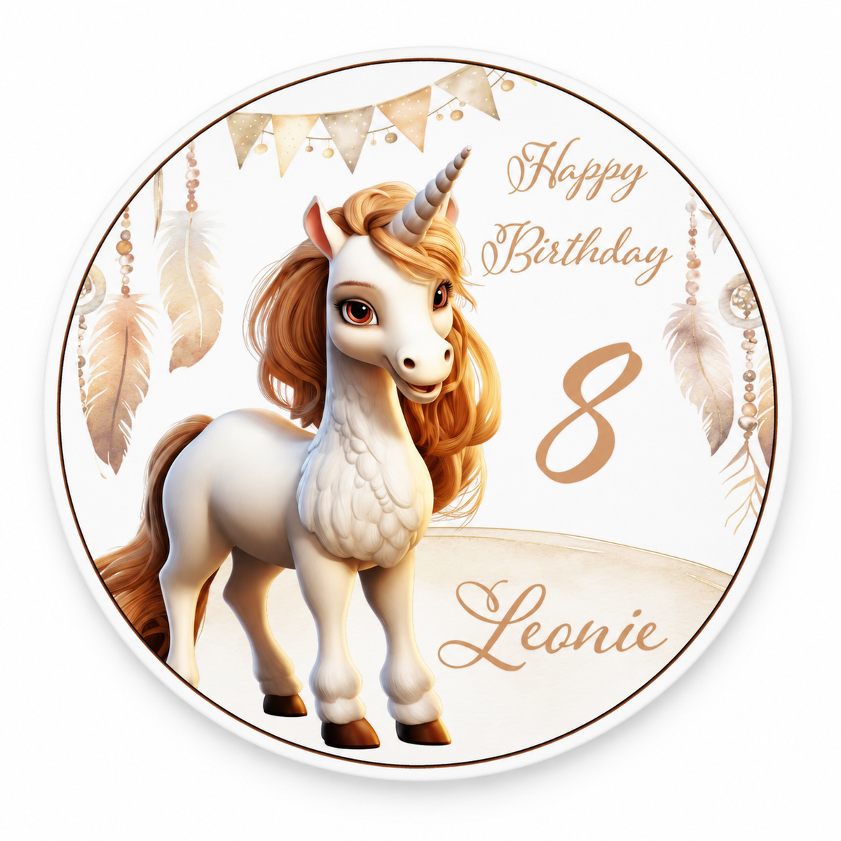 Tortenaufleger Geburtstag Einhorn 3 Name & Zahl (20cm) Fondant Papier