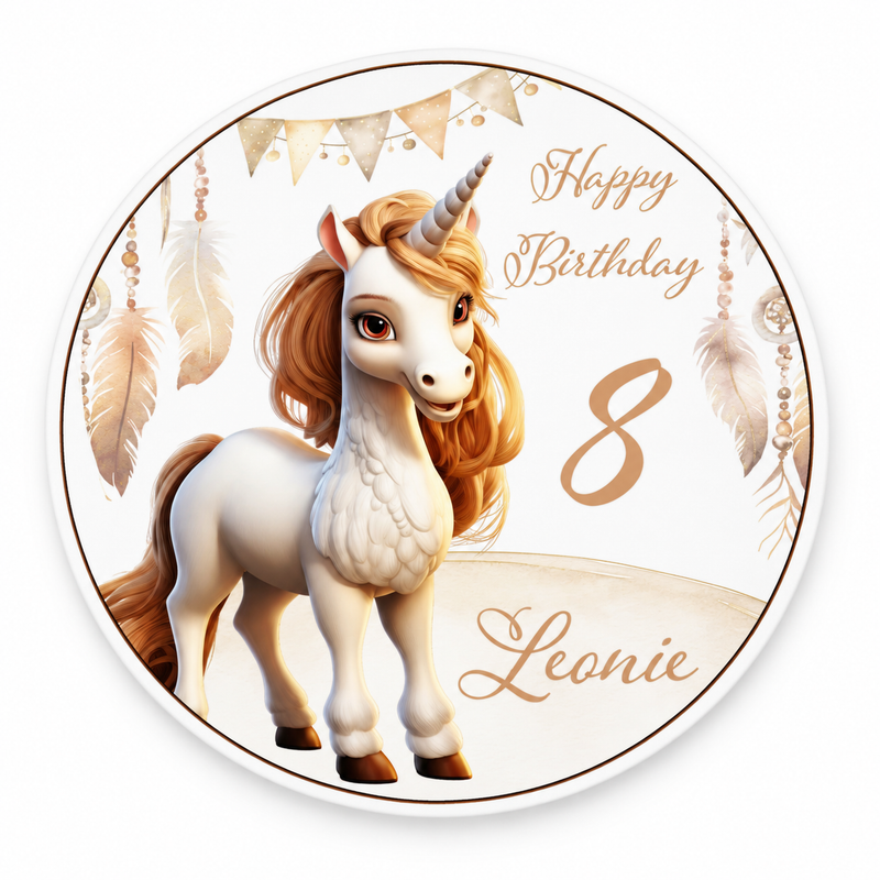 Tortenaufleger Geburtstag Einhorn 3 Name & Zahl (20cm) Fondant Papier