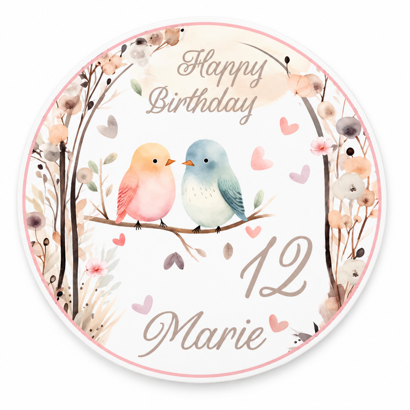 Tortenaufleger Geburtstag Vögel 2 Personalisiert Name & Zahl (20cm) Fondant Papier