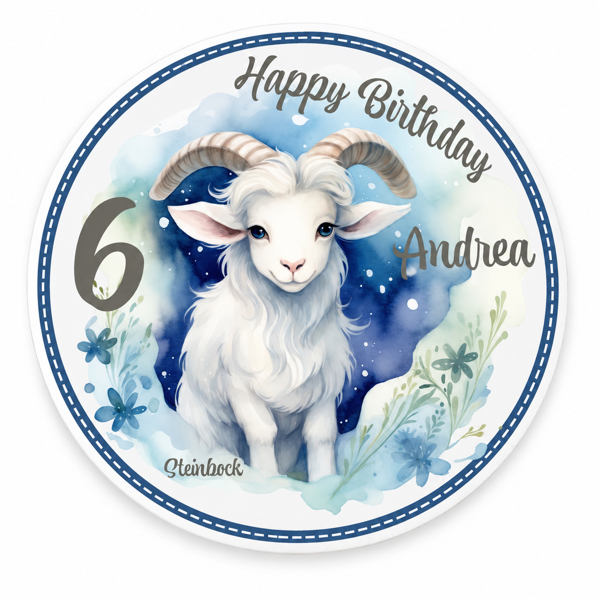 Tortenaufleger Geburtstag Sternzeichen Steinbock 1 Name & Zahl (20cm) Fondant Papier