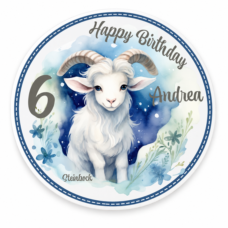 Tortenaufleger Geburtstag Sternzeichen Steinbock 1 Name & Zahl (20cm) Fondant Papier