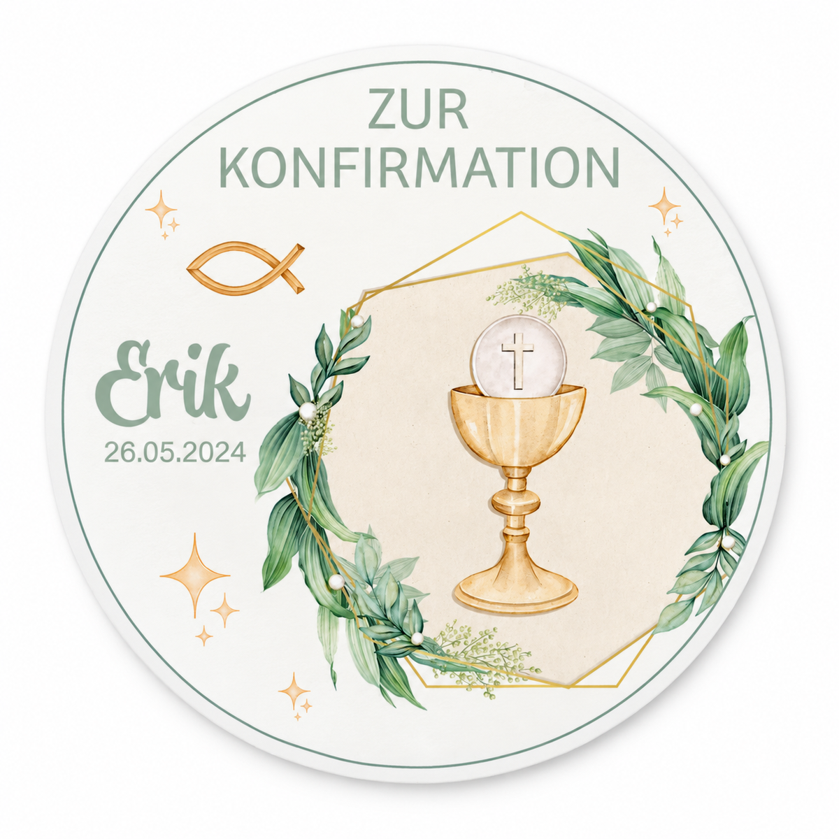 Tortenaufleger Konfirmation Kelch 1 Name & Datum (20cm)