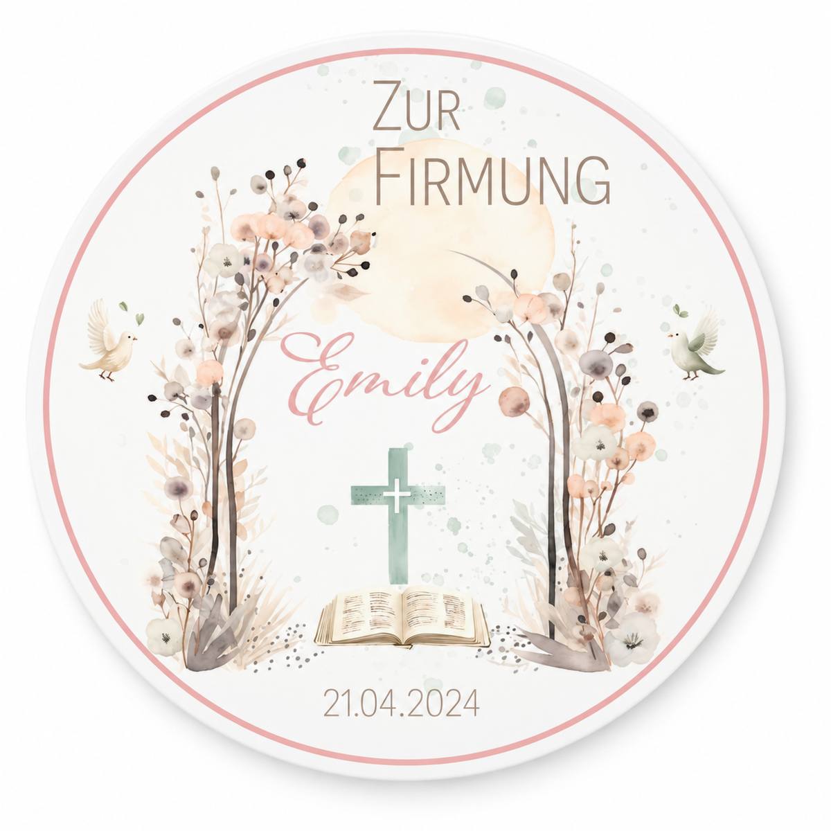 Tortenaufleger Firmung Blüten 1 Name & Datum (20cm)